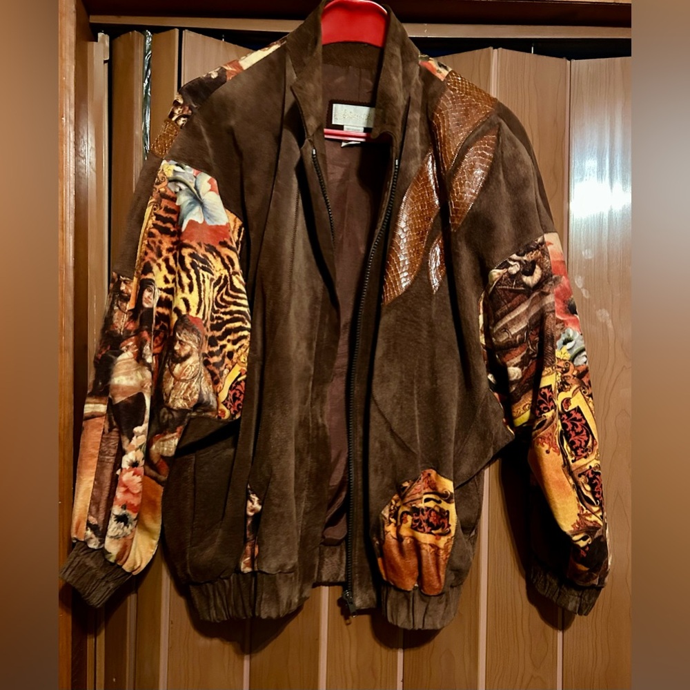 Julian K Vintage Oversized Leather & Cotton Jacket Middle Eastern Design Size S - Picture 1 of 16